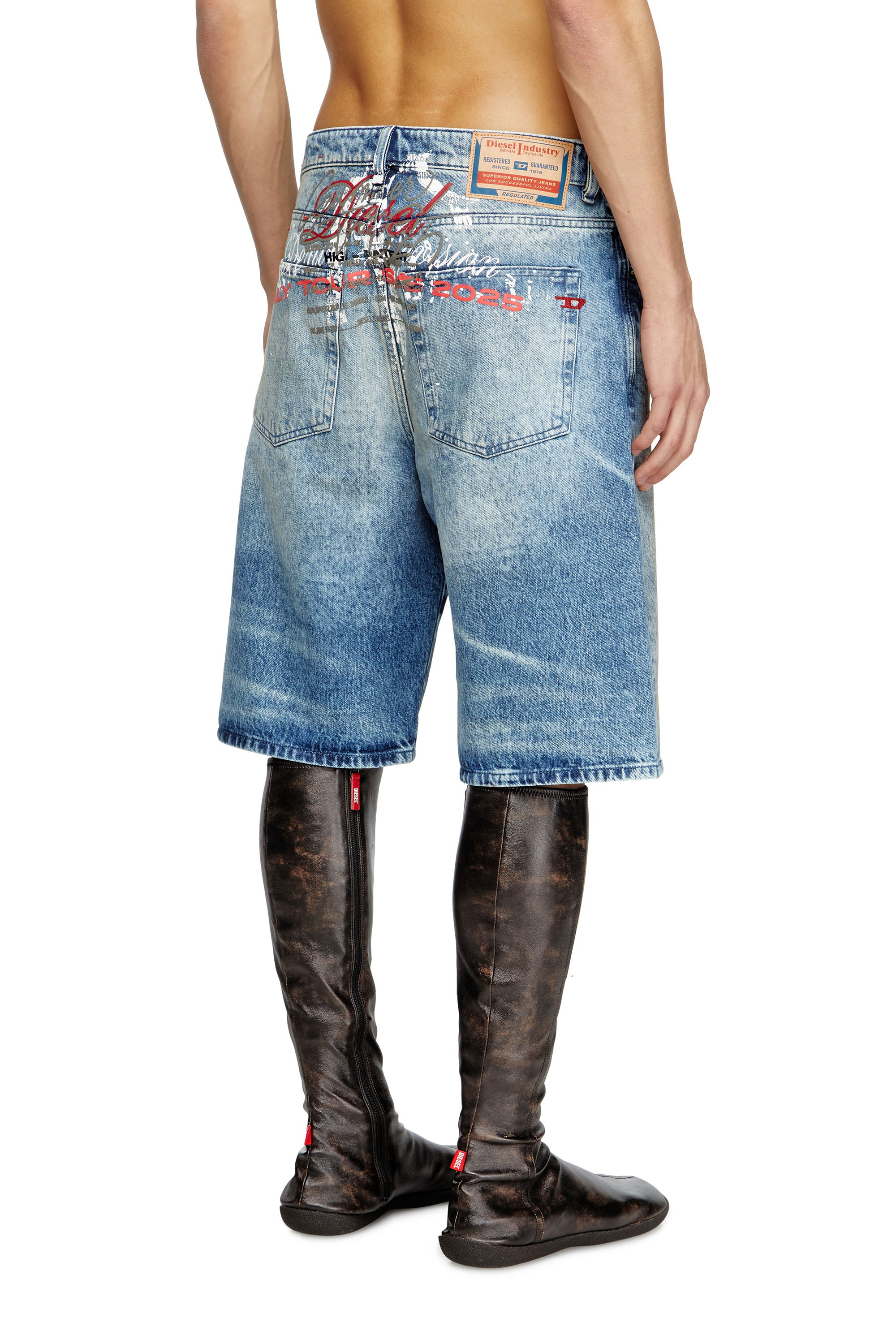 Diesel - D-RIXFORD-S, Man's Denim shorts with lyrics print in Medium blue - 2